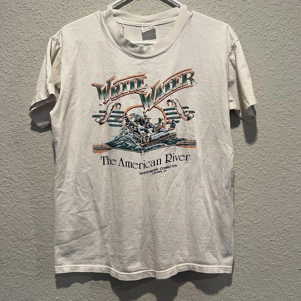 Vintage 80’s White Water Rafting Canoe Nature Shirt Size Large